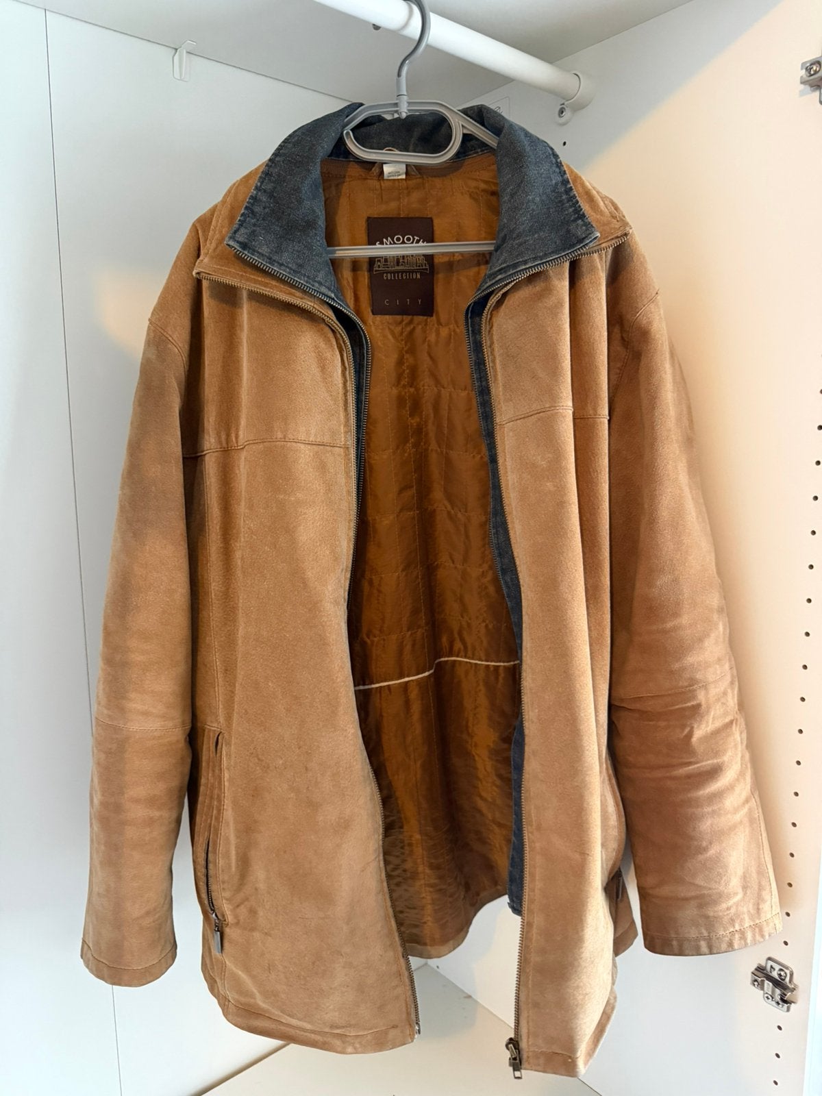 Vintage Suède Herenjas - Echt Leer (Maat 52/L-XL), Ophalen of Verzenden, Zo goed als nieuw, Maat 52/54 (L), Bruin