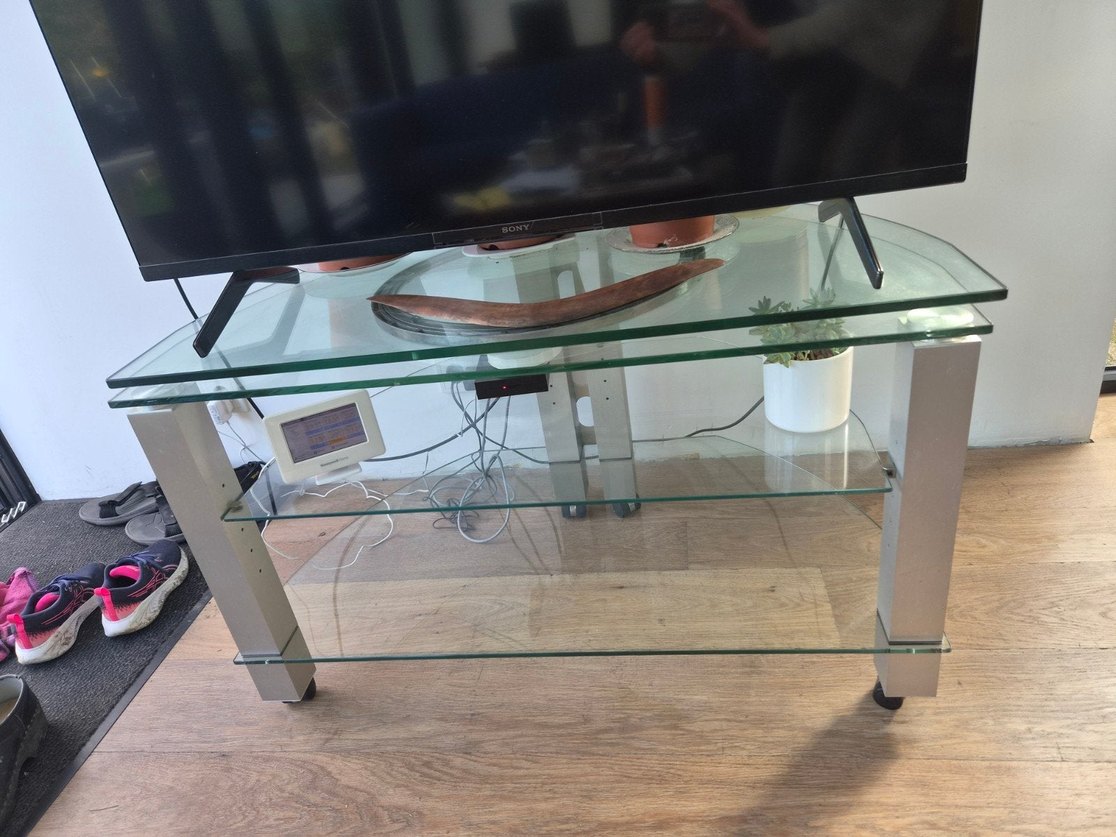 Glazen Spectral TV-meubel met metalen poten, Ophalen, Gebruikt, 50 tot 100 cm, Glas