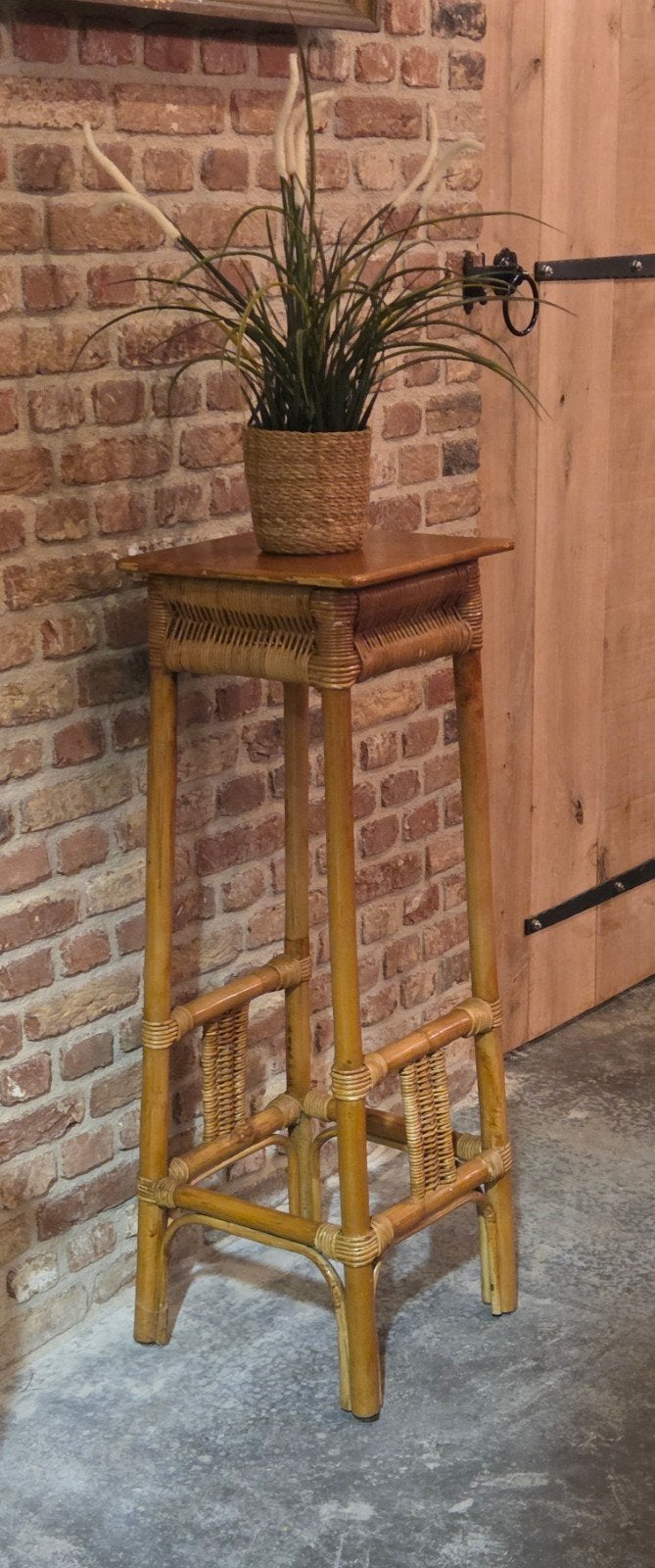 retro vintage riet rotan bamboe rattan plantentafel zuil, Ophalen of Verzenden, Hout