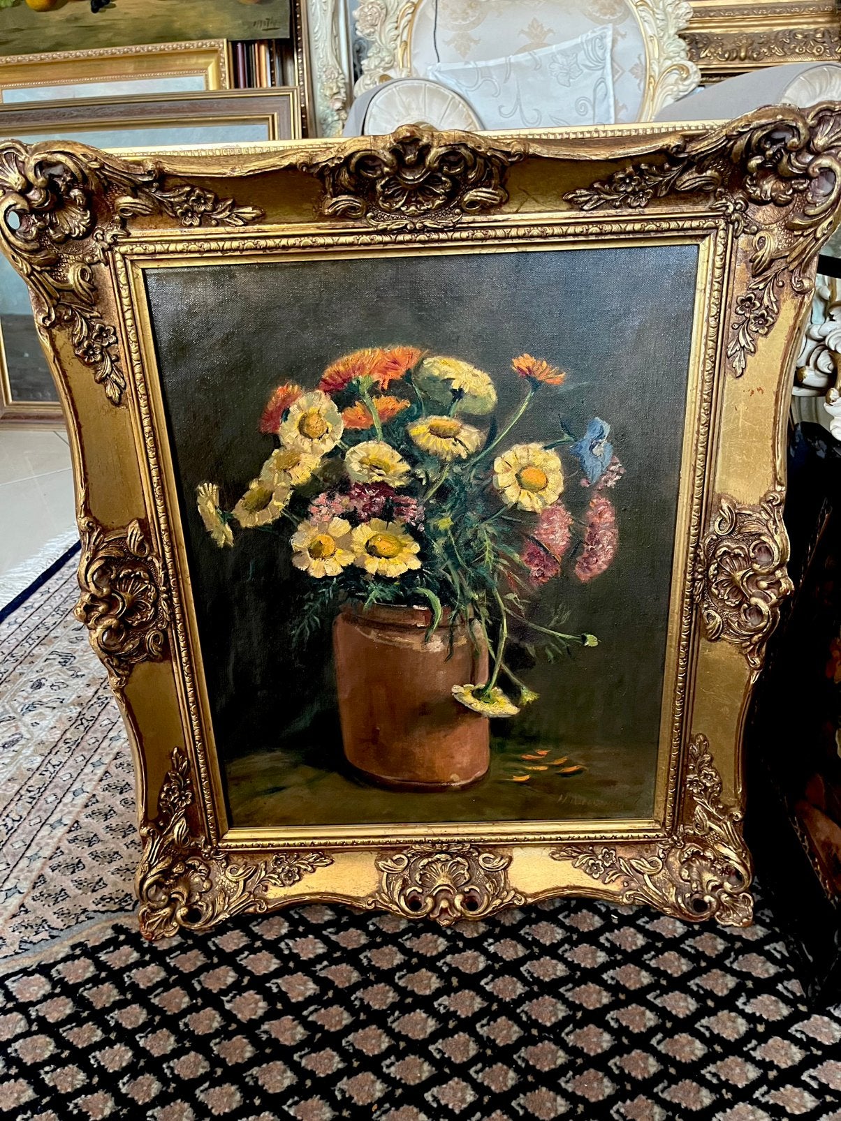 Antiek olieverf bloemen stilleven schilderij, Antiek en Kunst, Ophalen