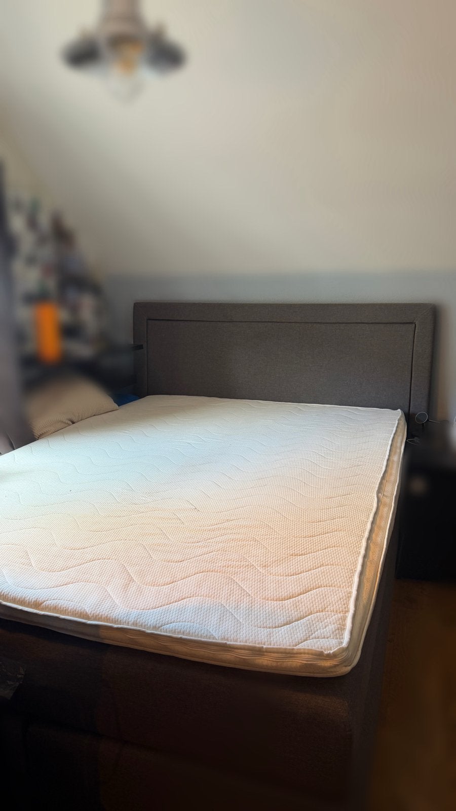 Boxspring bed 140x200m grijs, Ophalen, Tweepersoons, 140 cm, Zo goed als nieuw
