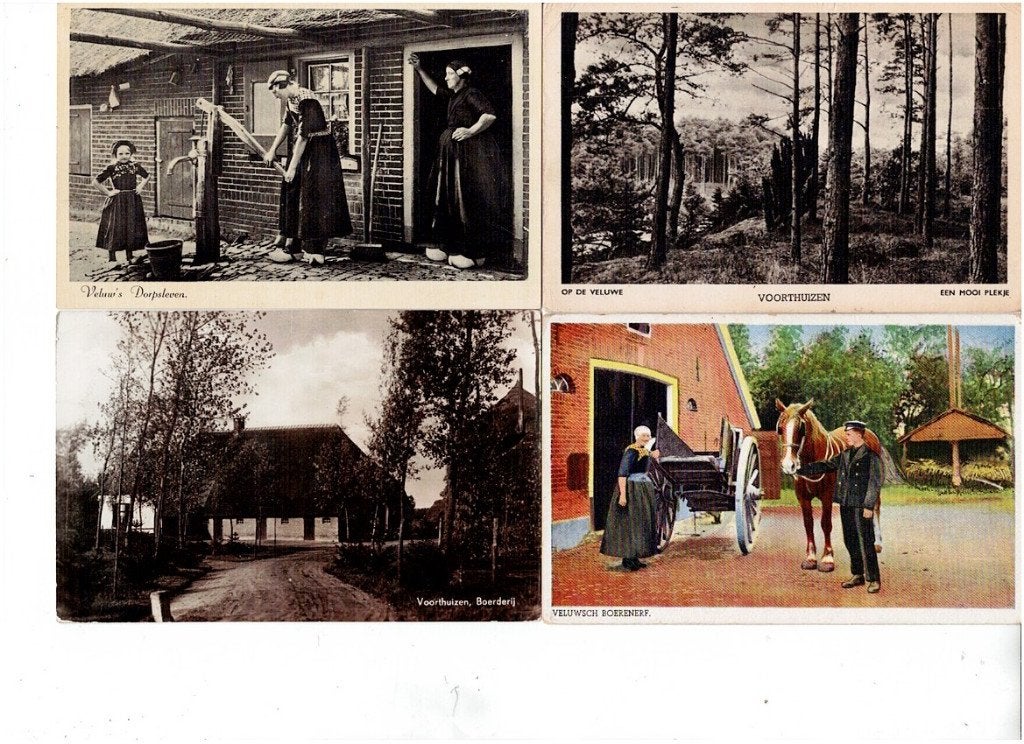4 Oude Ansichtkaarten Veluwe, Voorthuizen, Boerderij, Ophalen of Verzenden, 1920 tot 1940, Gelopen, Gelderland
