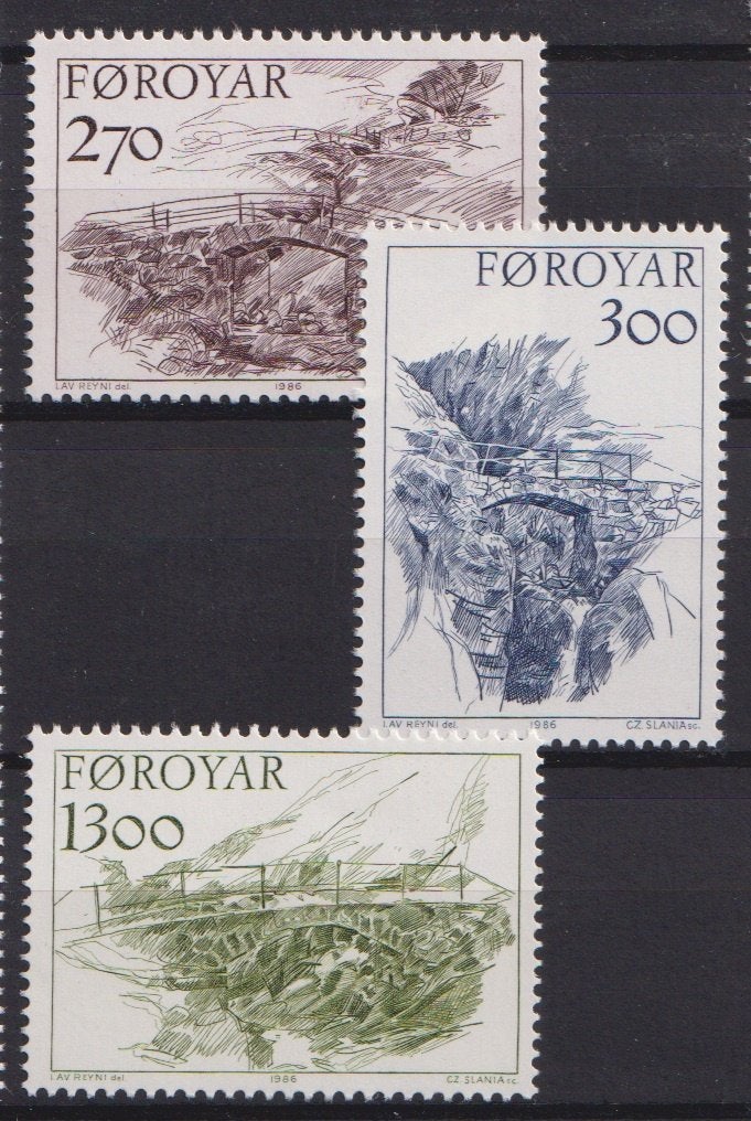 Faeröer 1986 Tekeningen Bruggen, Verzenden, Postfris, Plaats of Gebouw