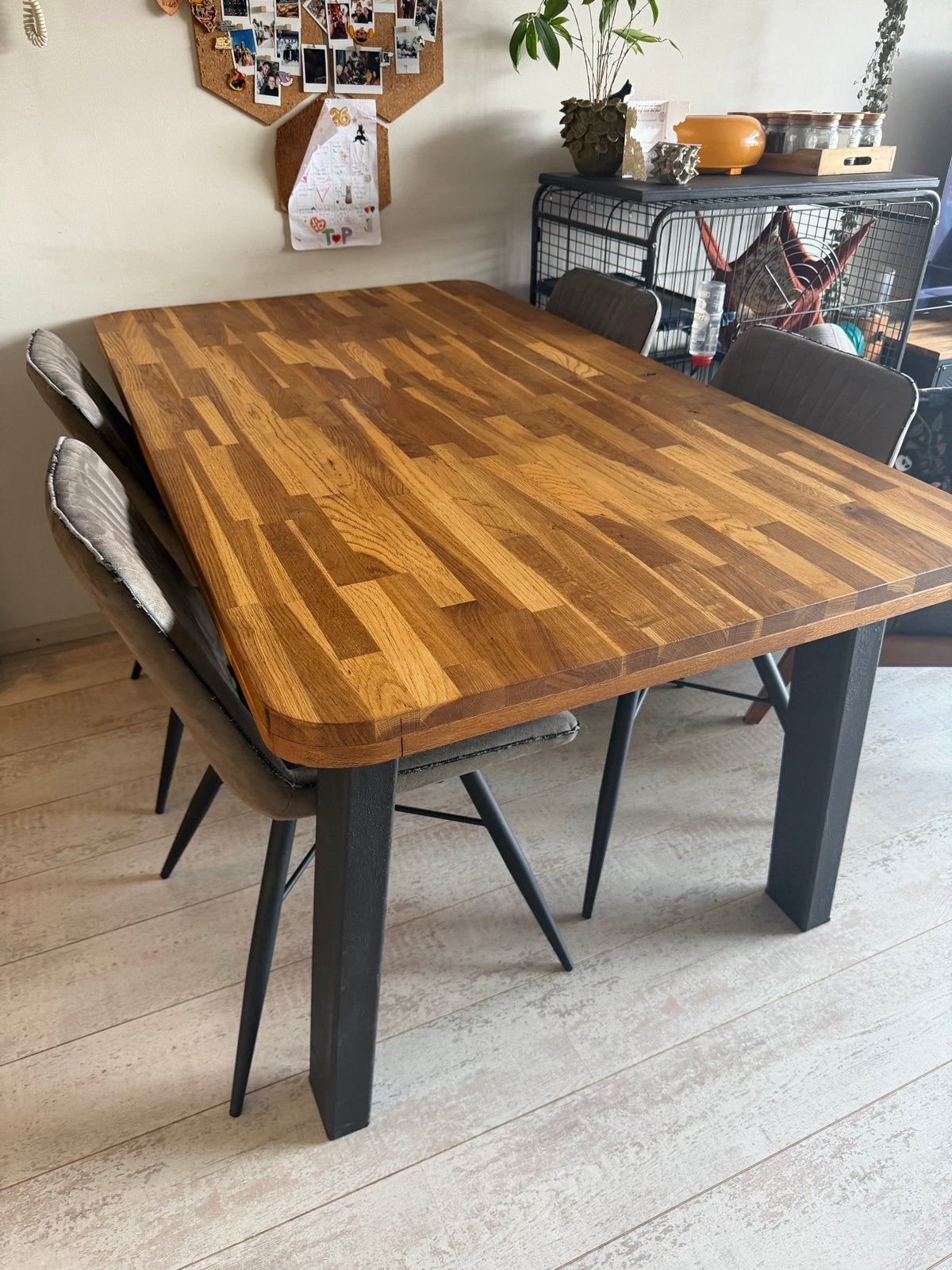 Eettafel eikenblad met stalen poten (160x90cm), Ophalen, Eikenhout, 50 tot 100 cm, Zo goed als nieuw