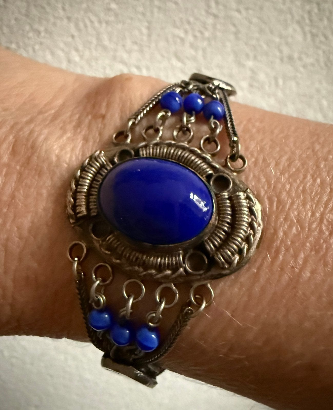 R314/ Oude Vintage Zilveren NIELLO Glas armband, Gebruikt, X, Zilver, Verzenden