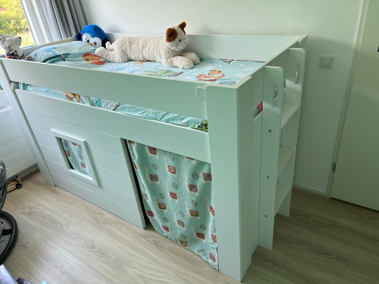Vipack Wit halfhoogslaper kinderbed met trap en speelruimte, Ophalen, Gebruikt, 90 cm, Eenpersoons