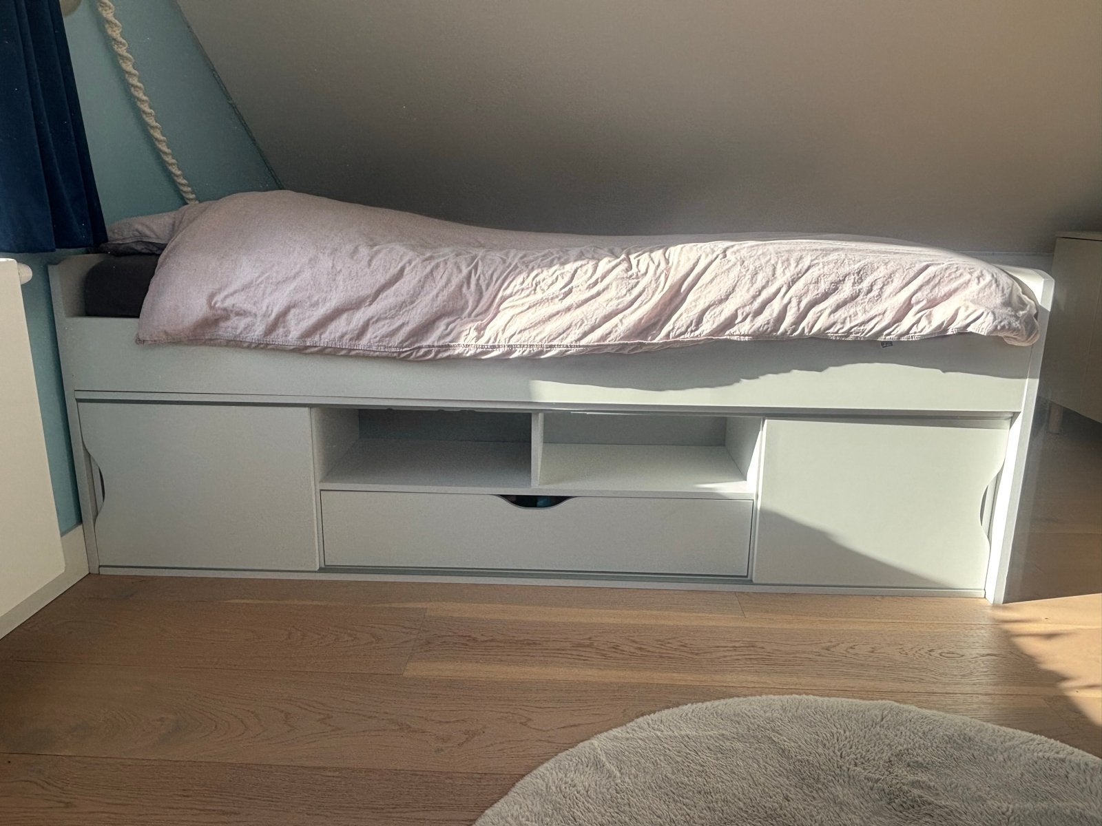 Wit kajuitbed 90x200 met lade en opbergkastjes, 90 cm, Eenpersoons, Wit, Ophalen of Verzenden