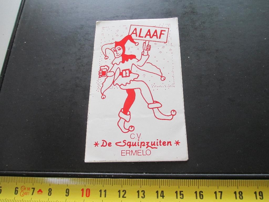 sticker Ermelo c.v. DE SQUIPZUITEN  Alaaf  Carnaval, Verzamelen, Stickers, Zo goed als nieuw, Ophalen