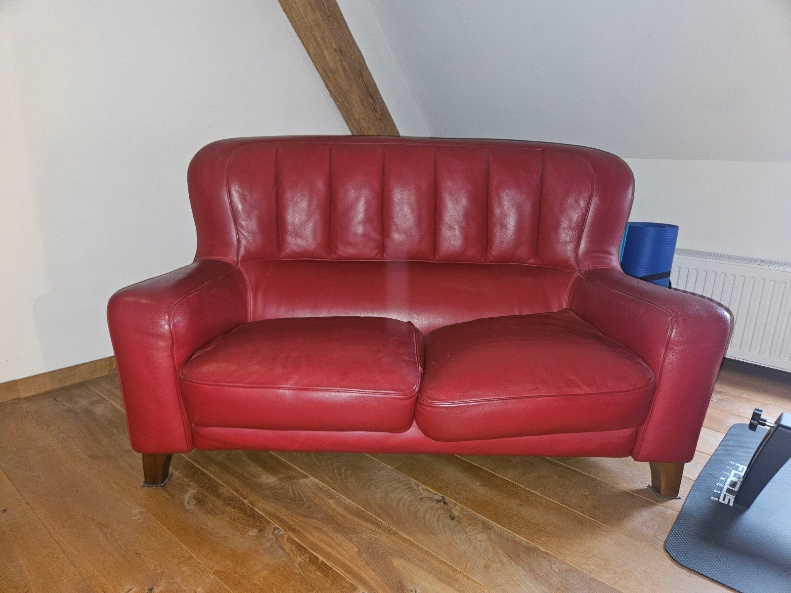 Rood leren design bankje, Ophalen, Tweepersoons, Minder dan 150 cm, Leer