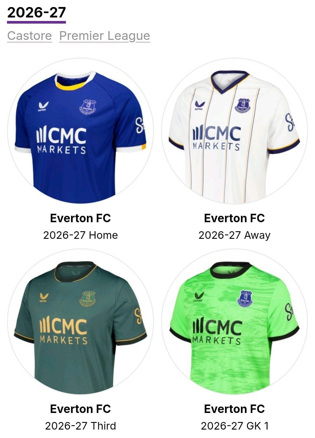 Everton Premier League Shirts - Alle Maten, Castore, Ophalen of Verzenden, Nieuw, Overige typen
