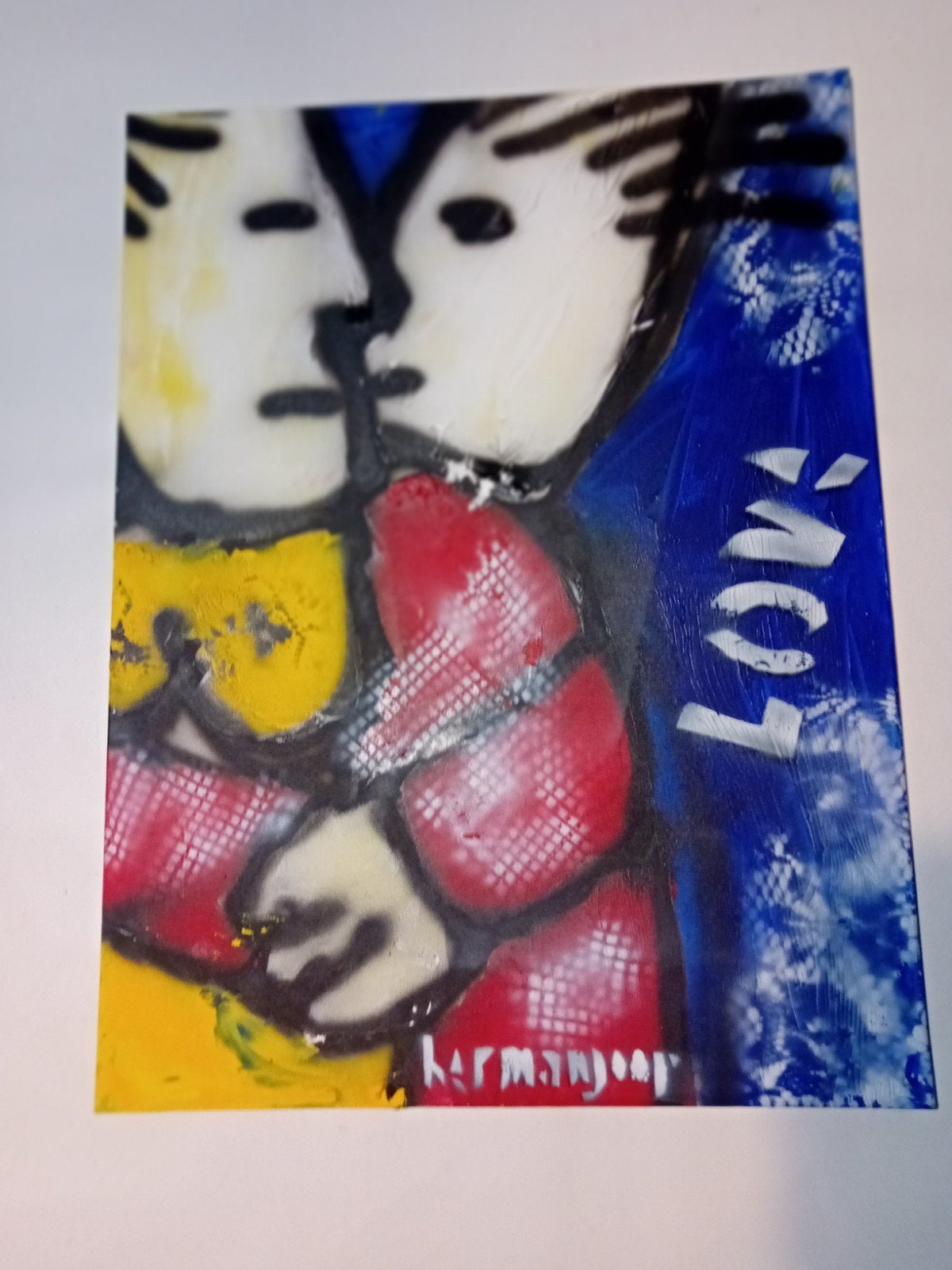 Modern schilderij 'Love'(niet )van Herman Brood, gesigneerd, Antiek en Kunst, Ophalen