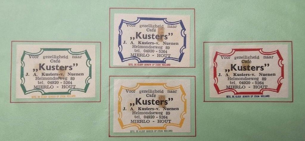 Café Kusters J.A. Kusters - v. Nuenen te Mierlo-Hout, Ophalen of Verzenden, Zo goed als nieuw, Luciferdoosjes of -merken