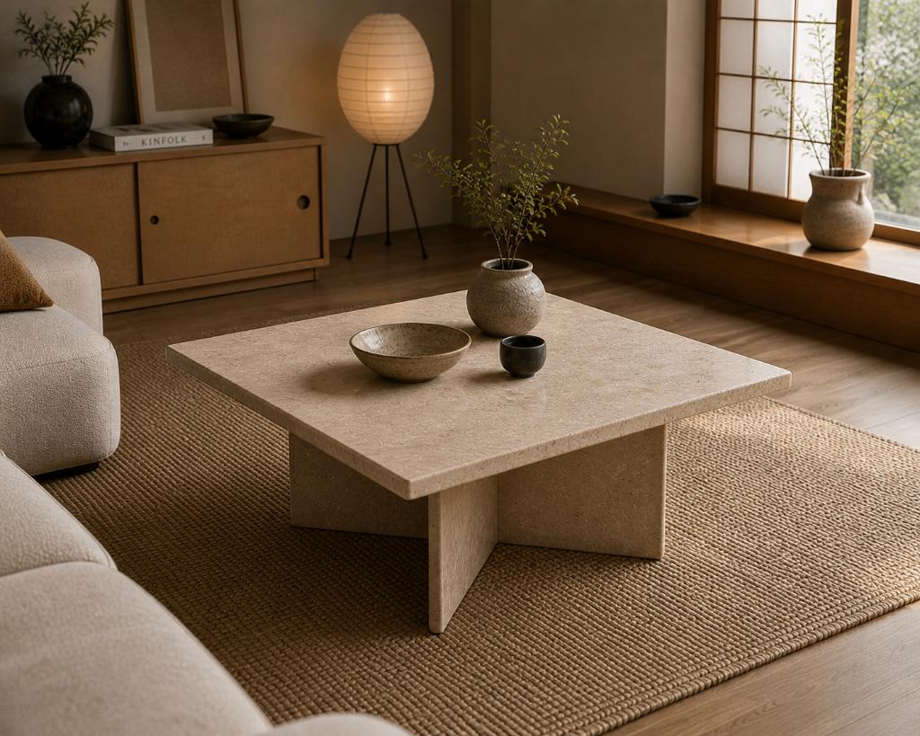 Travertin salontafel (natuursteen, marmer) 70's / Japandi, Huis en Inrichting, Tafels | Salontafels, Ophalen, Overige materialen
