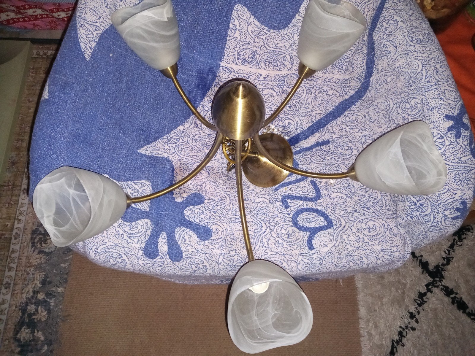 Kwantum Plafondlamp met 5 glazen kappen, Huis en Inrichting, Ophalen of Verzenden, Gebruikt, Glas