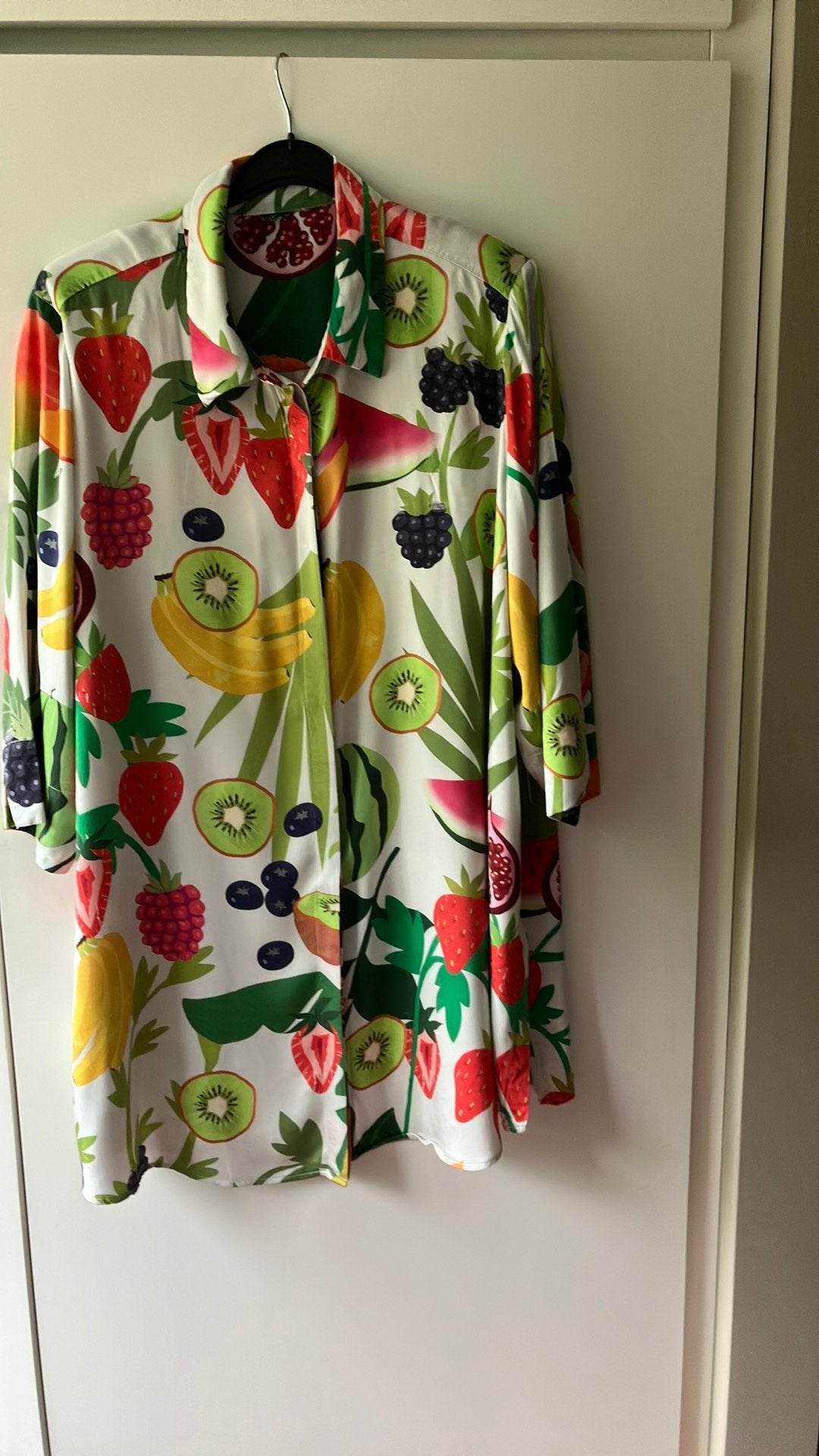 Ulla Popken. Overhemdjurk/-blouse. Kleurrijke fruitprint.XXl, Overige kleuren, Blouse of Tuniek, Ulla Popken, Ophalen of Verzenden