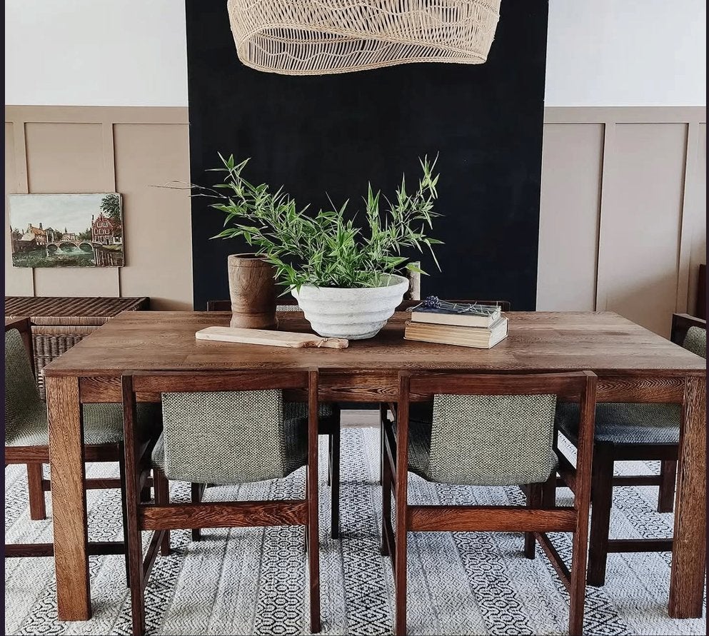 Vintage Eettafel/6 Stoelen, Jaren '80 (Mid-Century Stijl), Huis en Inrichting, Ophalen, 100 tot 150 cm, Eikenhout, Vijf personen of meer
