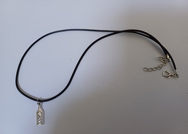 Koordketting wax zwart met hanger fles gin, Overige materialen, Verstelbaar, Verzenden, Zwart
