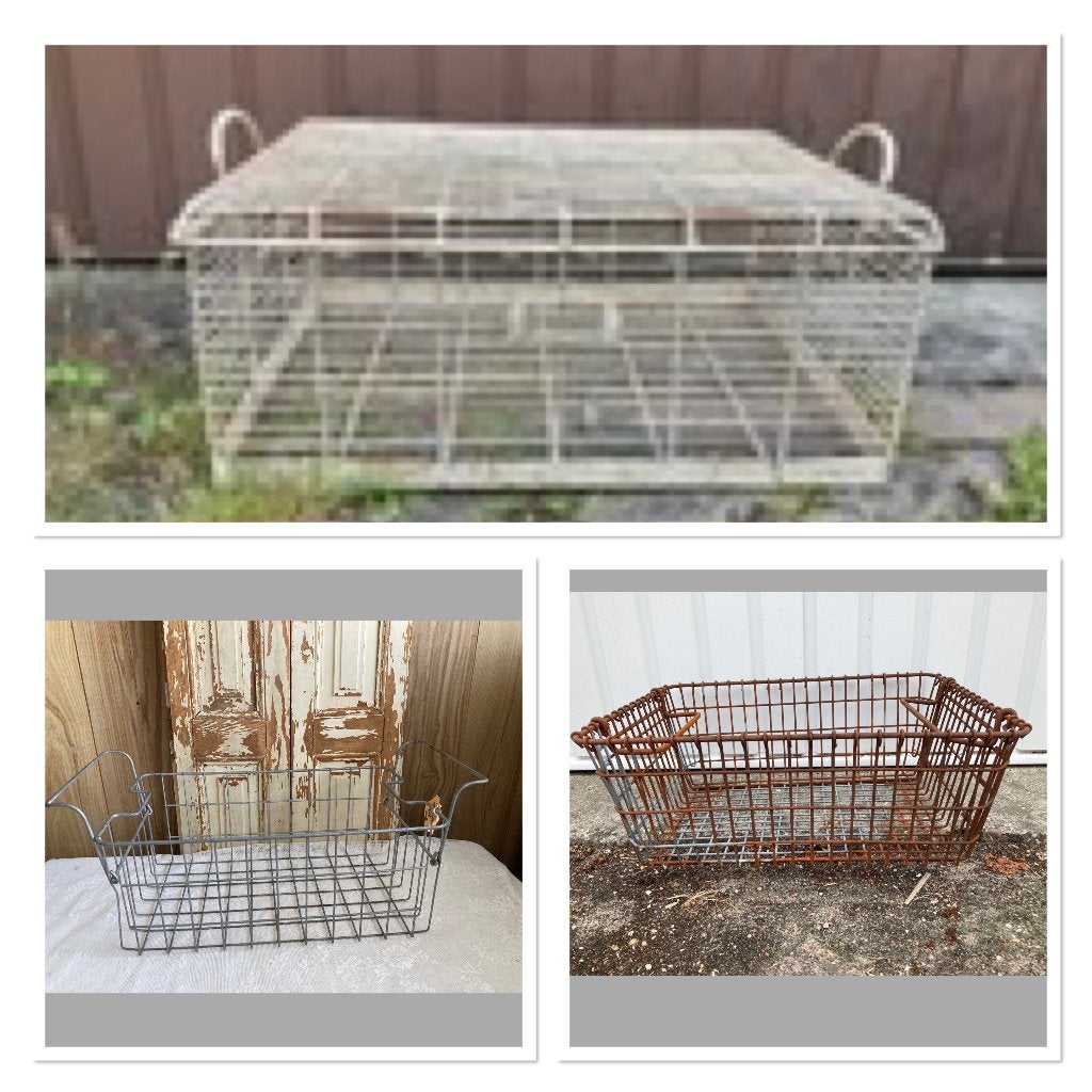 3x Brocante metalen mandje - draadmandje - klemmandje, Met deksel, Mand, ---, Ophalen of Verzenden
