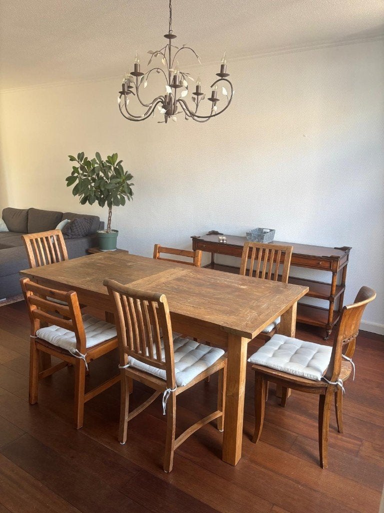 Eettafel met traditionele houtverbinding, teak, 180x90x78 cm, Ophalen, Brocante, landelijk, Teakhout, 50 tot 100 cm
