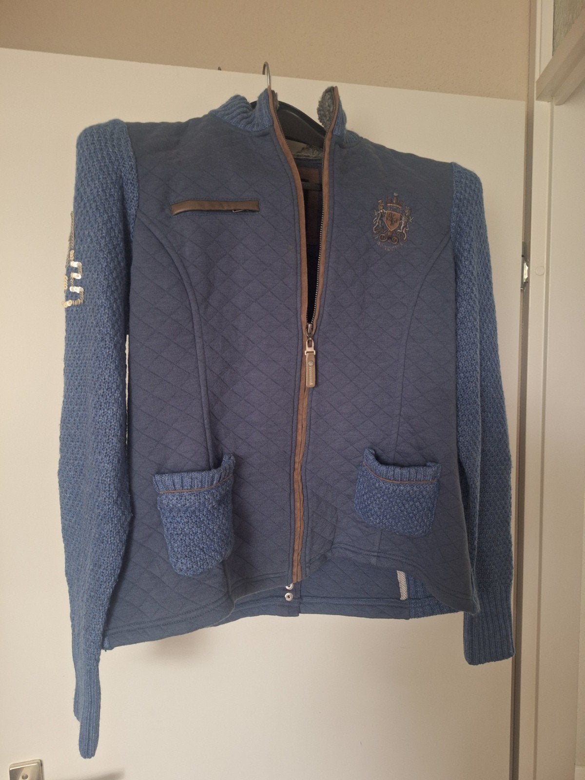L'Argentina Gewatteerd Vest met Gebreide Mouwen, Blauw, Maat 46/48 (XL) of groter, Gedragen, L'Argentina