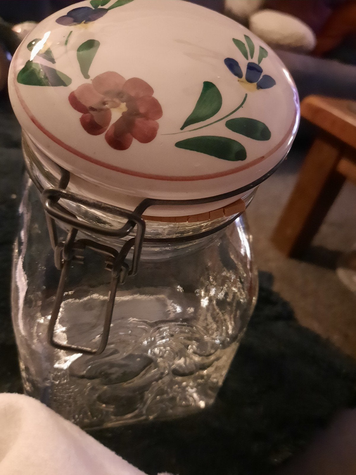 Glazen voorraadpot met bloemendeksel, Glas, Ophalen of Verzenden, Zo goed als nieuw, Voorraadpot