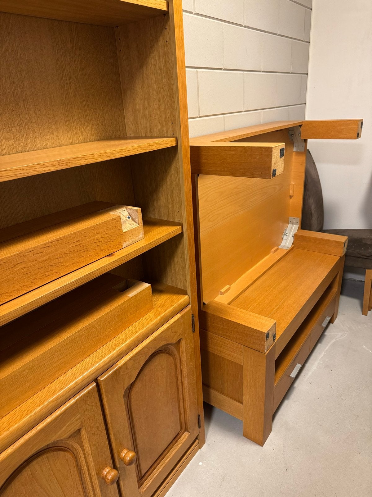 Eiken eettafel, servicekast en salontafel set, Ophalen, Gebruikt, Eikenhout