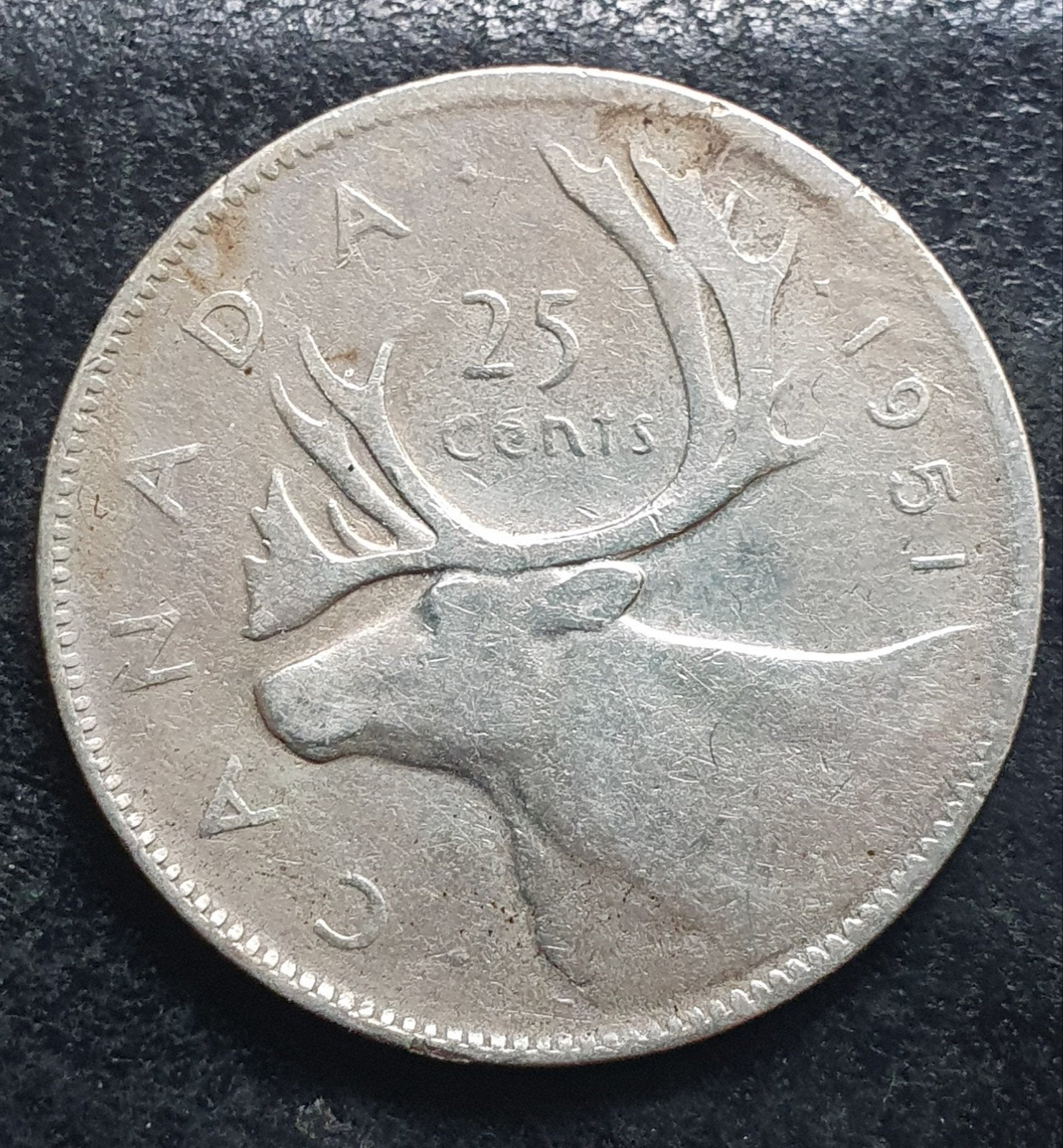 Zilveren 25 cent munt uit 1951 Canada., Ophalen of Verzenden, Noord-Amerika, Losse munt, Zilver
