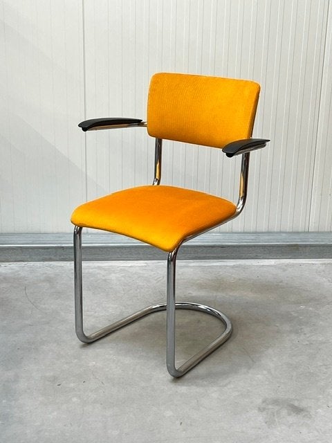 De Wit 3011 sledestoel vintage eettafelstoel retro geel, Gebruikt, Overige kleuren, ., Overige materialen