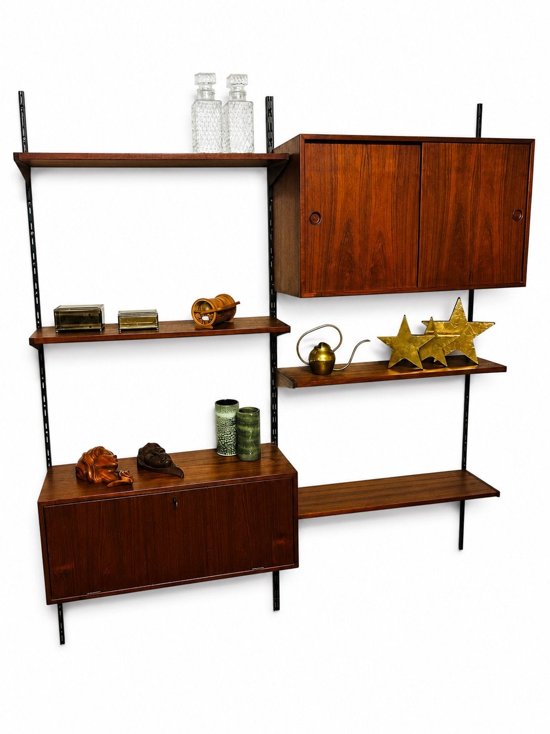 Vintage Deense modulaire wandkast in teak, Huis en Inrichting, Kasten | Wandmeubels, Ophalen, Gebruikt, 25 tot 50 cm, Minder dan 150 cm