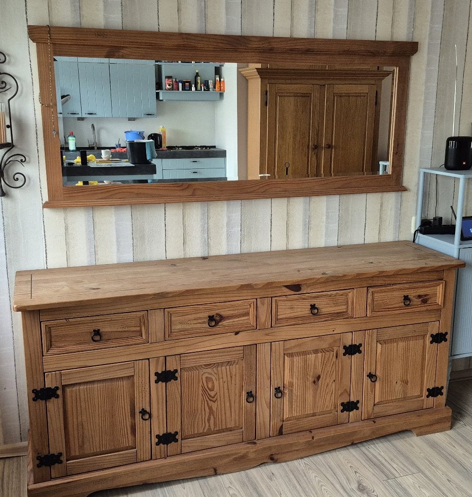 dressoir met spiegel, Ophalen, Gebruikt, 150 tot 200 cm, Grenenhout
