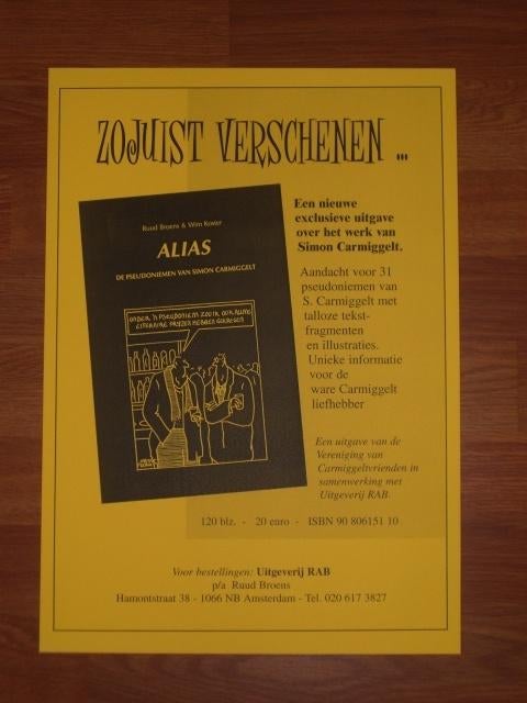 Affiche Alias - De pseudoniemen van Simon Carmiggelt., Verzamelen, Ophalen of Verzenden, Nieuw, A1 t/m A3, Film en Tv