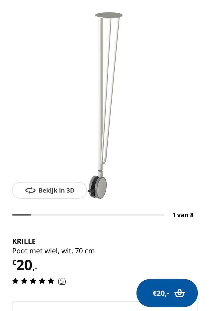 Tafelpoot met wiel  30€  4st, Ophalen, Gebruikt, Rond, 50 tot 100 cm