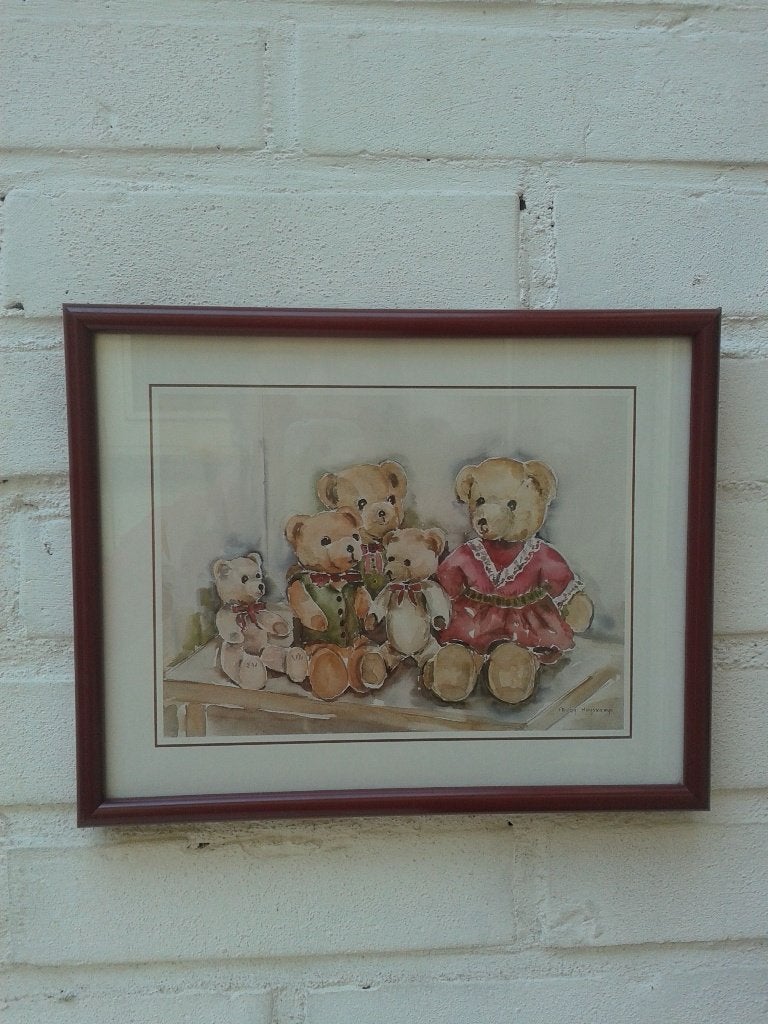 Schilderijtje BEREN-FAMILIE van Trudy Huijskamp, Reproductie, Minder dan 50 cm, Ophalen of Verzenden, Zo goed als nieuw, Schilderij