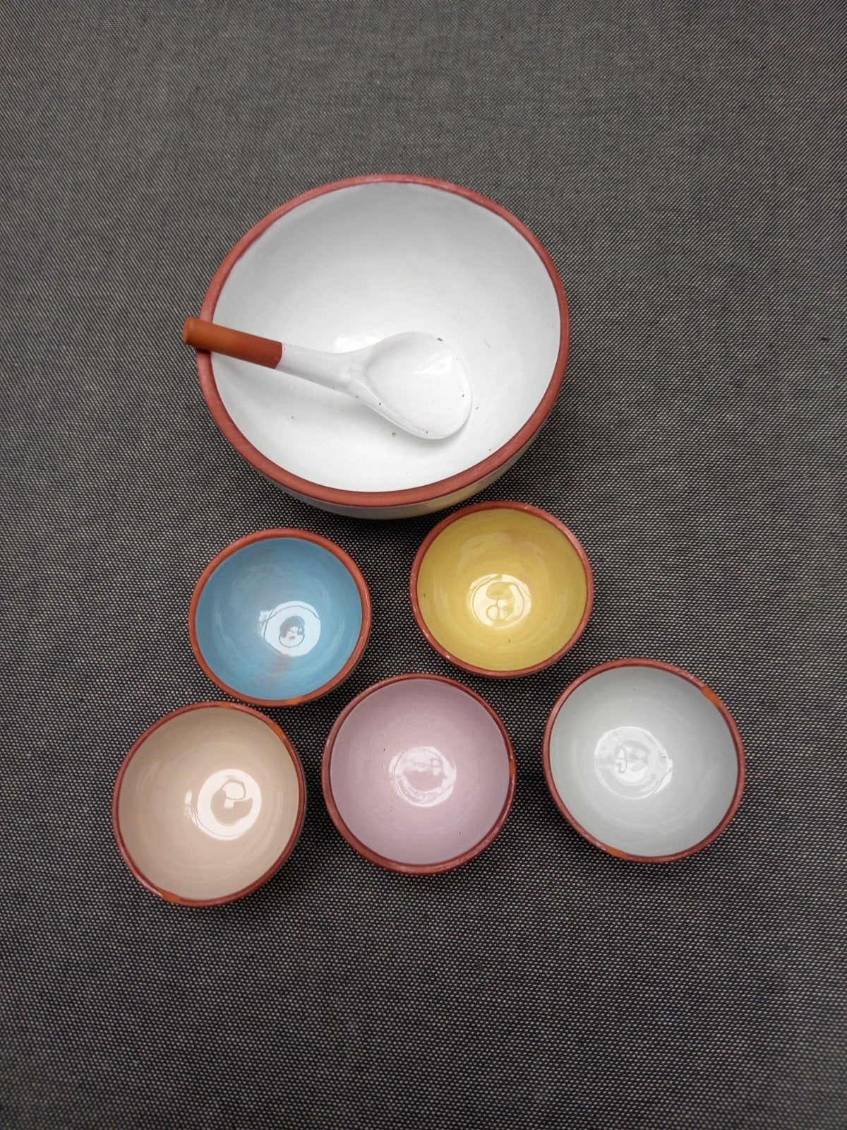 Vintage set petit-four of pinda- noten schaaltjes, jaren '70, Gebruikt, Overige typen, Vintage, Ophalen of Verzenden