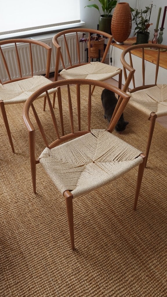 6 eetkamerstoelen japandi, Ophalen, Japandi, Bruin, Zo goed als nieuw