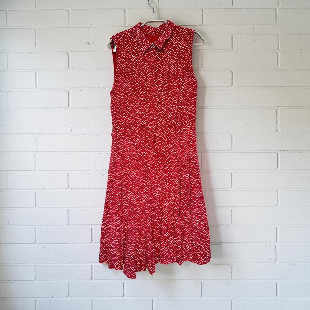 Hobbs Jurk Maat 38 Rood Wit Stippen Midi Cupro Rockabilly, Maat 38/40 (M), Ophalen of Verzenden, Zo goed als nieuw, H