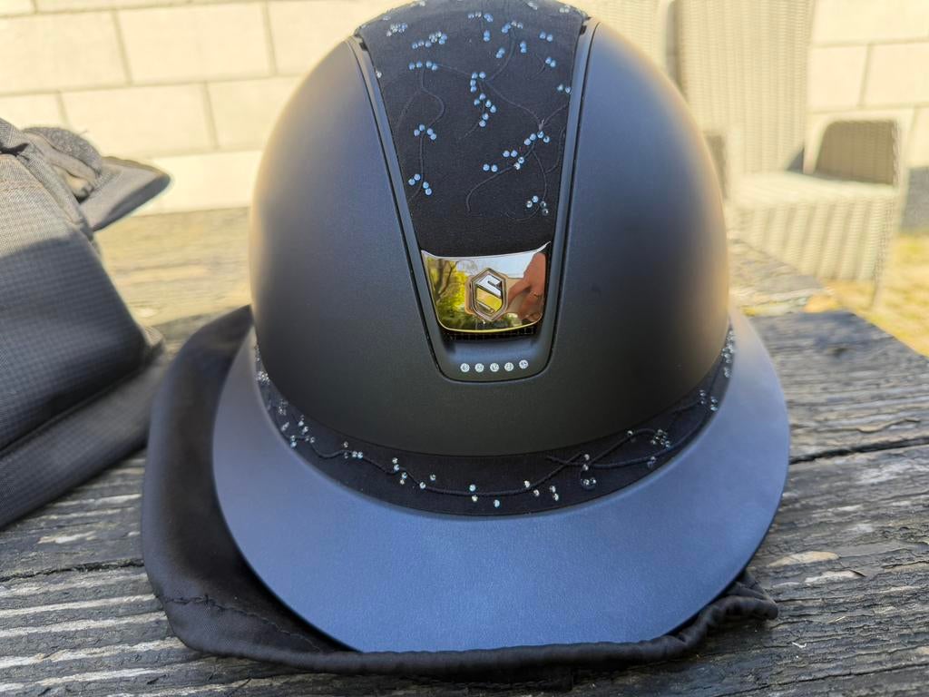 SAMSHIELD CAP BLUE FLOWERS MET SWAROSKI, Dieren en Toebehoren, Paardrijkleding, Ophalen of Verzenden, Zo goed als nieuw, Dressuur