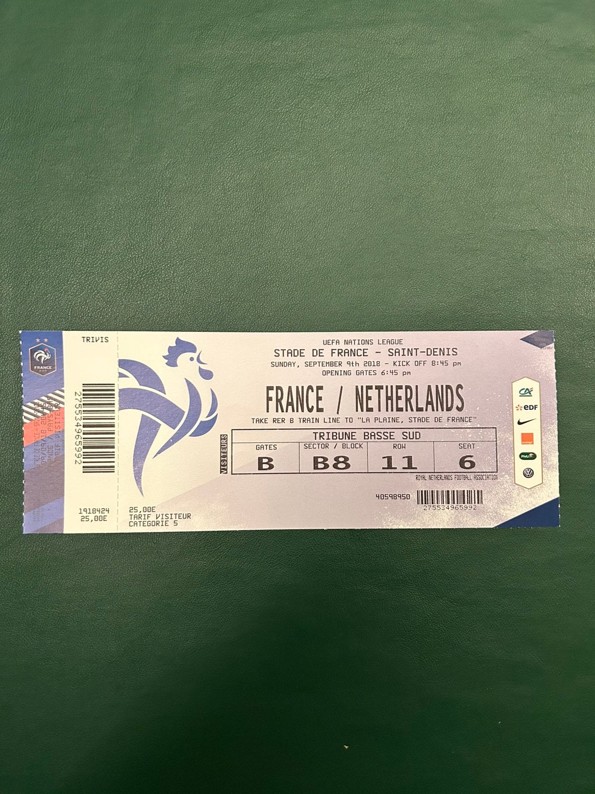 Frankrijk - Nederland ticket, Ophalen of Verzenden, Overige binnenlandse clubs, Overige typen