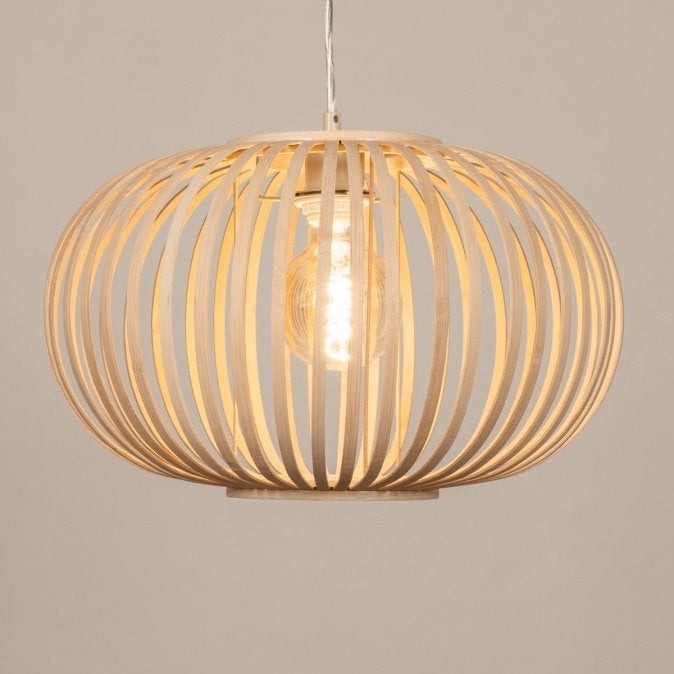 japandi bamboe naturel 42cm hanglamp tafel bed bank hal lamp, Ophalen of Verzenden, Nieuw, Natuurlijk materiaal