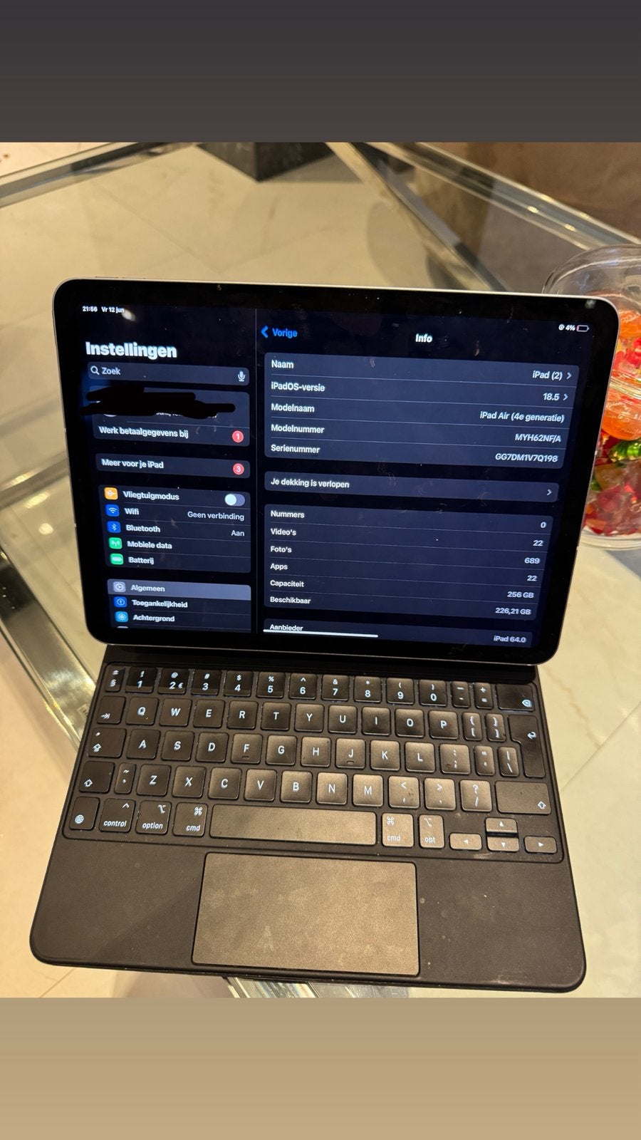 Ipad air 4e generatie 256gb, Computers en Software, Apple iPads, Zo goed als nieuw, Apple iPad Air, 11 inch, 64 GB, Ophalen of Verzenden
