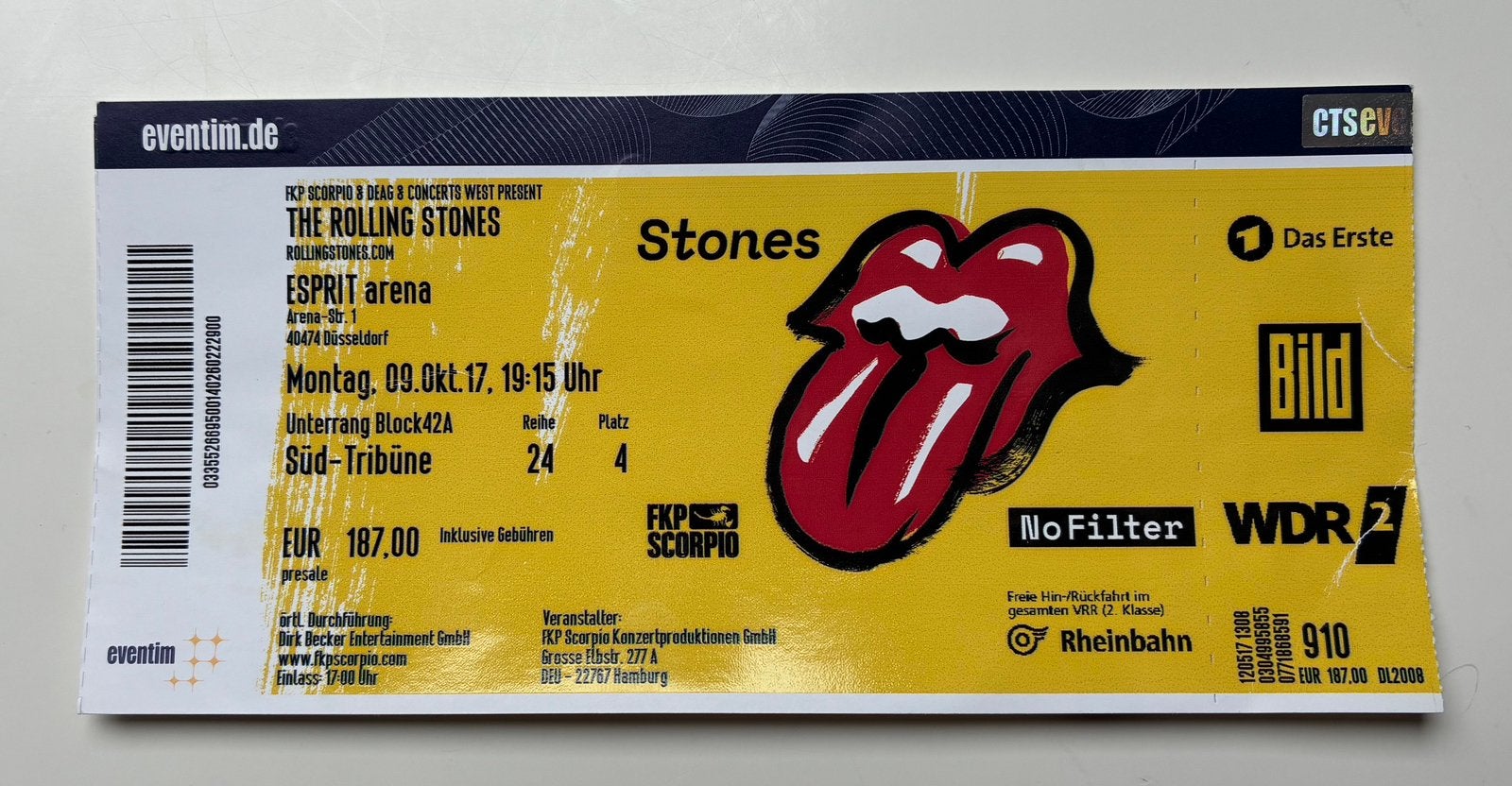 Kaartje concert The Rolling Stones (geen verzendkosten), Ophalen of Verzenden