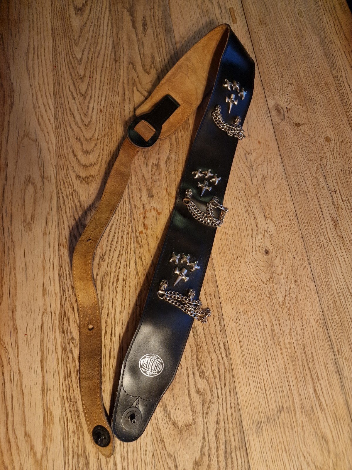 Gaucho Biker Series Leren Gitaarband Zwart met Kettingen, Ophalen of Verzenden, Gebruikt