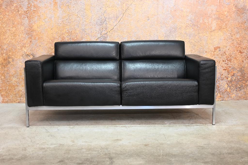 Als NIEUW! zwarte leren Harvink Kadanz design bank, Harvink, Harvink, Tweepersoons, 75 tot 100 cm