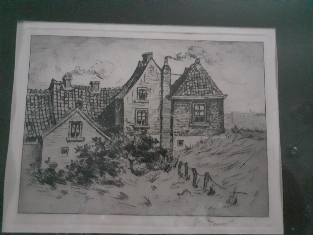 Foto 4 van Originele ets "Huisjes aan de Dijk"- Ponsioen