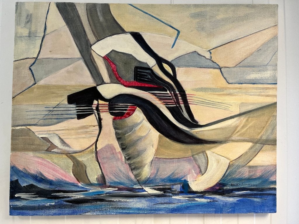 gesigneerd schilderij surrealisme Oscar Lormans, Antiek en Kunst, Verzenden
