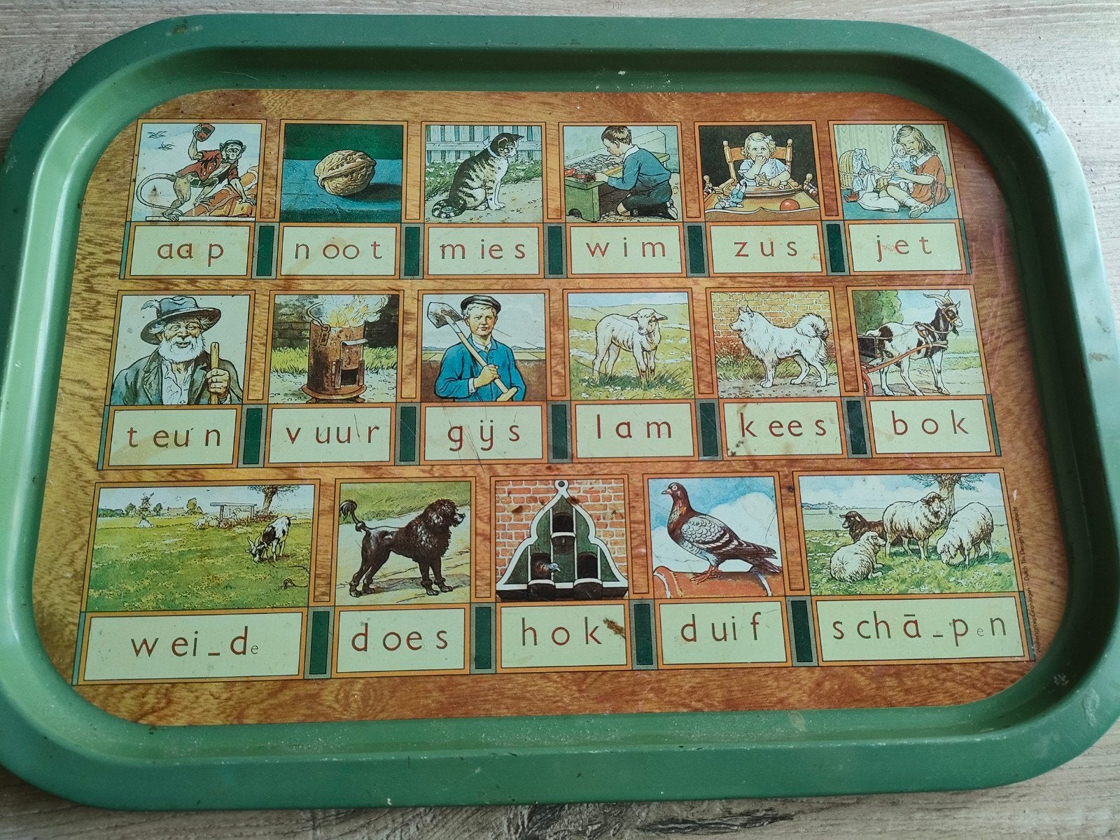Oud dienblad aap noot Mies, Ophalen, Rechthoekig, Metaal, Dienblad