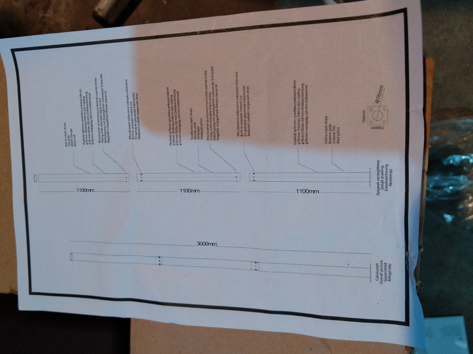 Lantaarnpaal 3 meter 3 delen, Doe-het-zelf en Verbouw, Bouwverlichting, Minder dan 50 watt, Overige typen, Ophalen of Verzenden