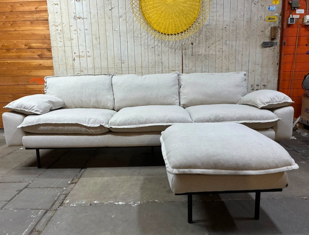 HKLIVING 3-zitsbank Retro Beige + Hocker | Van €2450, nu, HKliving, HKliving, Nieuw, 75 tot 100 cm