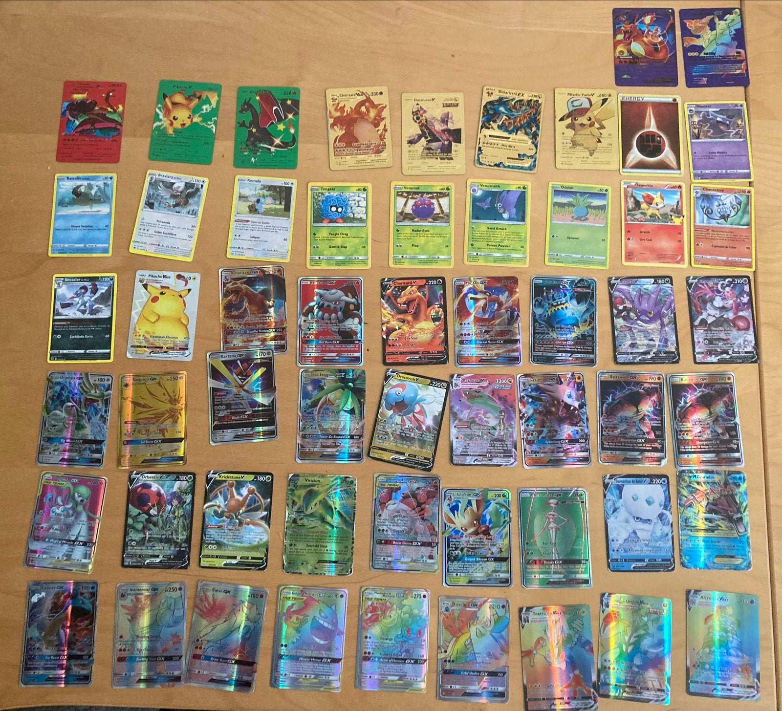 56 Imitatie Pokémon kaarten - Regenboog en Goud, Ophalen, Gebruikt, Meerdere kaarten, Foil