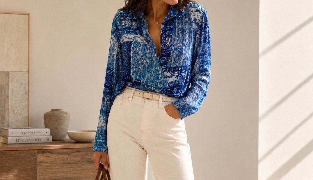 Zara blouse met paisley print - Blauw/Wit, Blauw, Ophalen of Verzenden, Zo goed als nieuw, Lange mouw